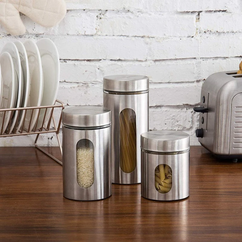 Fresh Keep Stainless Steel Jar (800 mL, 650 mL, 350 mL) - Set of Three